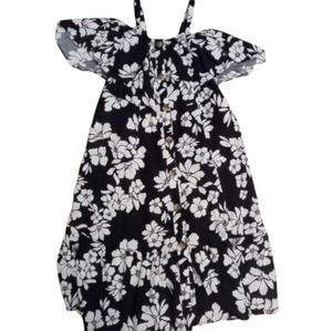 Terra & Sky Black and White Floral Button Tea Dress